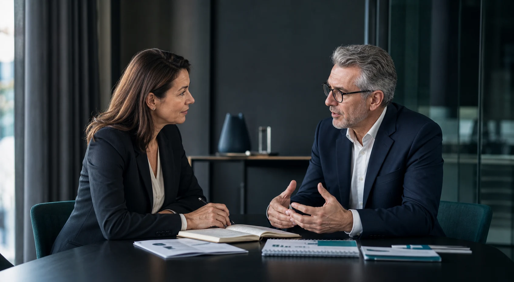 Deux professionnels échangent pour analyser une situation organisationnelle