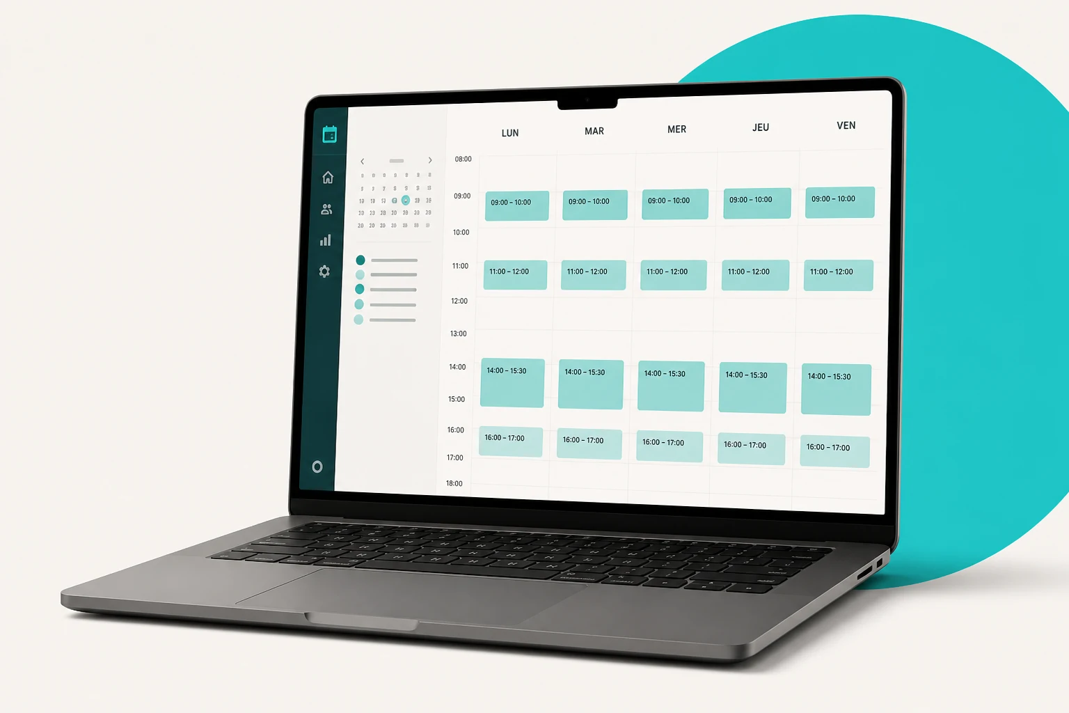 Ordinateur affichant un calendrier hebdomadaire de rendez-vous récurrents